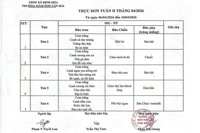 THỰC ĐƠN TUẦN IV THÁNG 4 NĂM 2026