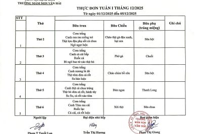 Thực đơn tháng 12 năm 2025