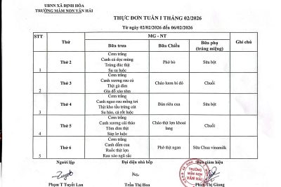 Thực đơn tháng 2 năm 2026