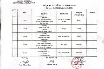 Thực đơn tháng 3 năm 2026