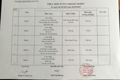 Thực đơn THÁNG 10 NĂM 2025
