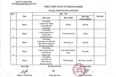 THỰC ĐƠN TUẦN IV THÁNG 4