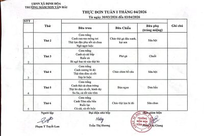 THỰC ĐƠN TUẦN I THÁNG 4 NĂM 2026